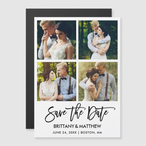 Brush Script 4 Photos Magnetic Save The Date