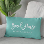 Brush Script Beach House Your Coordinates Lumbar Pillow at Zazzle