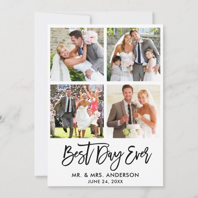 Brush Script Best Day Ever Wedding 4 Photo Thank You Card (Front)