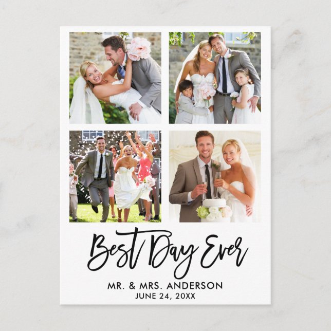 Brush Script Best Day Ever Wedding Photo Thank You Postcard (Front)