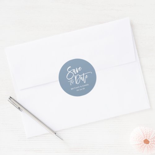 Brush Script Blue Save The Date Envelope Seals