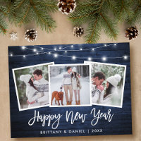 Brush Script Blue Wood Lights 3 Photo New Year