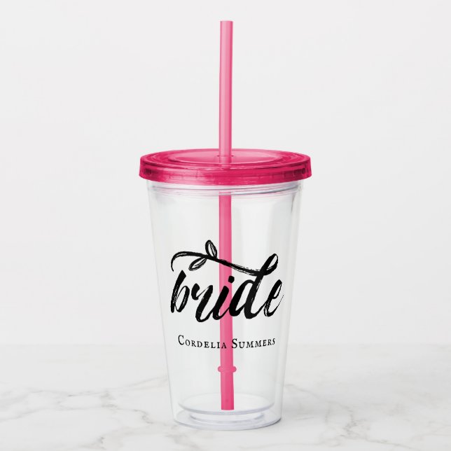 Brush Script Bride Add Name Acrylic Tumbler (Front)