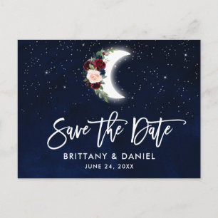 Brush Script Celestial Floral Moon Save the Date Announcement Postcard