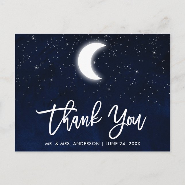 Brush Script Celestial Wedding Thank You Postcard (Front)