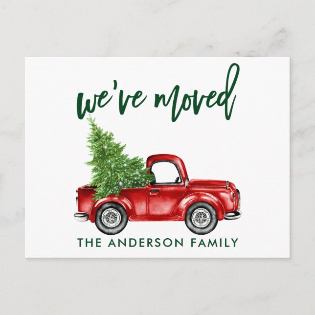 Brush Script Change of Address Truck Tree Green Postcard (Front)