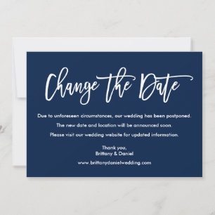 Brush Script Change The Date Navy Blue Card