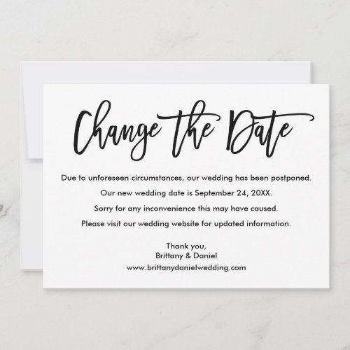 Brush Script Change The Date New Wedding Date Card