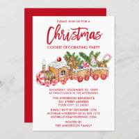 Brush Script Christmas Cookie Decorating Party Red Invitation