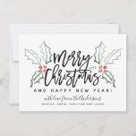 Brush Script Christmas Hollies Holiday Card<br><div class="desc">Brush script with our watercolor hollies.</div>