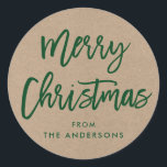 Brush Script Christmas Kraft Green Gift Sticker<br><div class="desc">Modern Brush Script Merry Christmas Kraft Gift Sticker</div>
