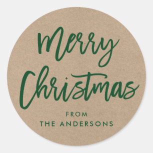 Brush Script Christmas Kraft Green Gift Sticker