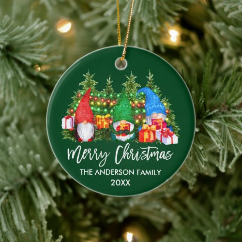 Brush Script Christmas Lights Watercolor Gnomes Ceramic Ornament