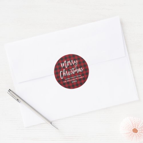Brush Script Christmas Red Plaid Envelope Seal