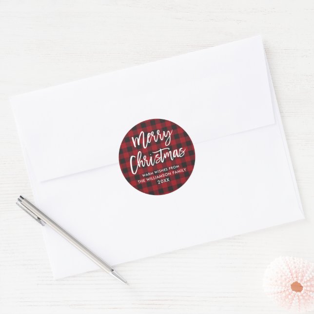 Brush Script Christmas Red Plaid Envelope Seal (Envelope)