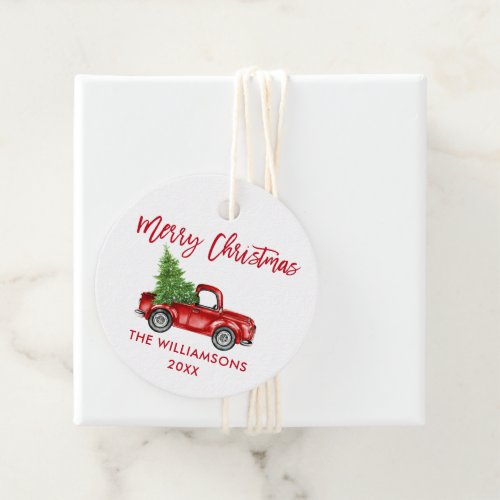 Brush Script Christmas Vintage Red Truck Favor Tags