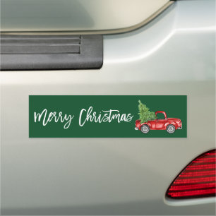 Brush Script Christmas Vintage Truck Green Bumper Car Magnet