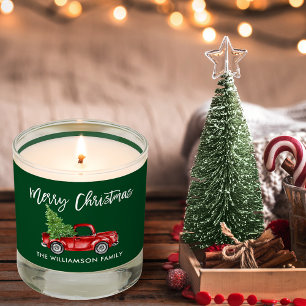 Brush Script Christmas Vintage Truck Green Scented Candle