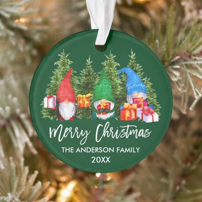 Brush Script Christmas Watercolor Gnomes Trees Ornament (Tree)