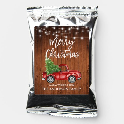 Brush Script Christmas Wood Lights Red Truck Coffee Drink Mix