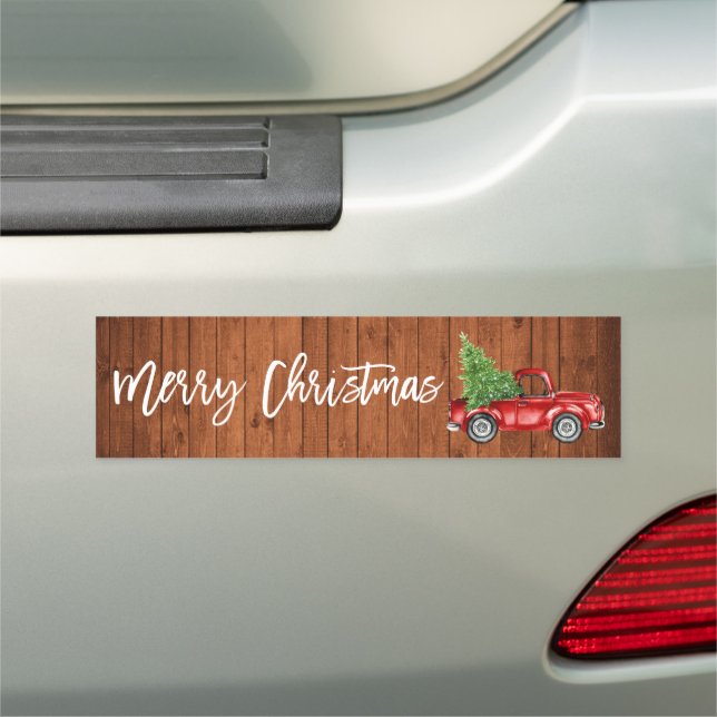 Brush Script Christmas Wood Print Truck Bumper Car Magnet (In Situ)