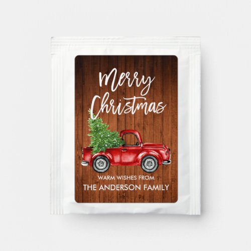 Brush Script Christmas Wood Vintage Red Truck Tea Bag Drink Mix