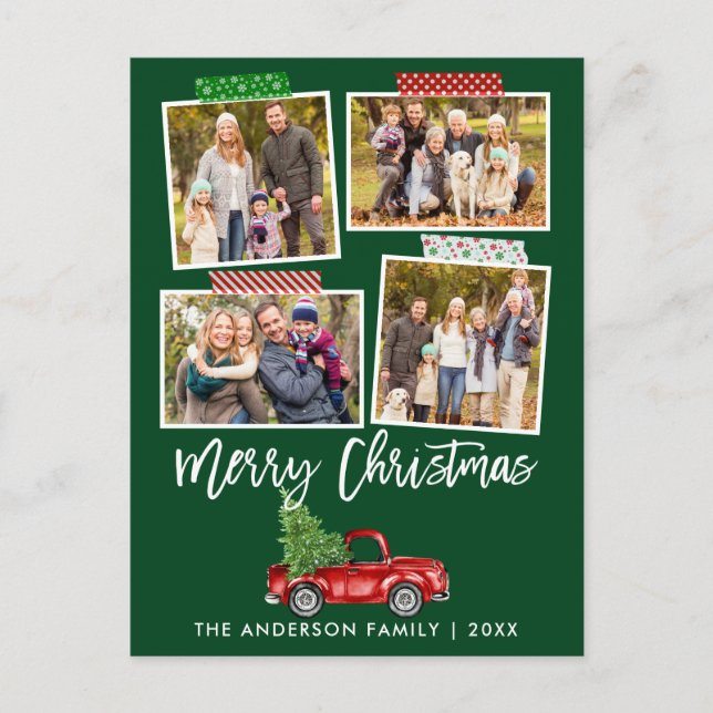 Brush Script Craft Tape Christmas Red Truck Postcard (Front)