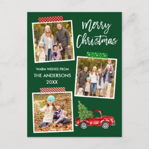 Brush Script Craft Tape Red Truck Christmas Postcard