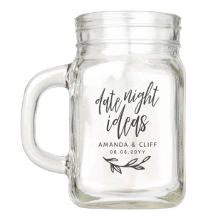 Brush Script Date Night Ideas Names & Date Twig  Mason Jar