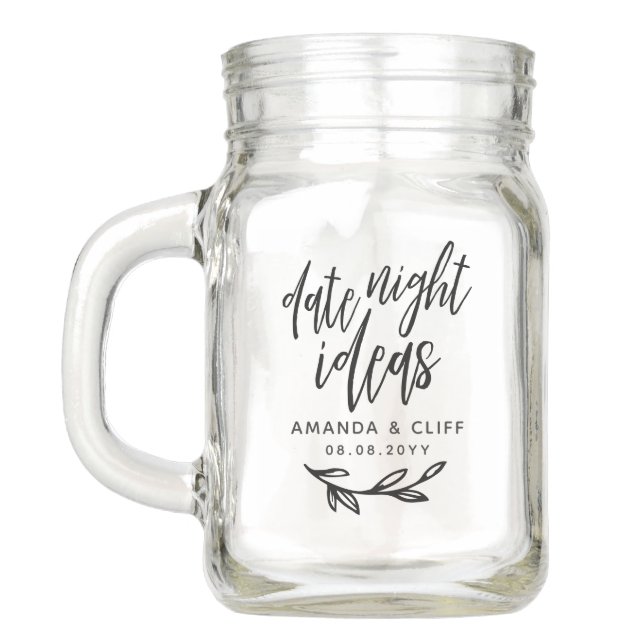 Brush Script Date Night Ideas Names & Date Twig  Mason Jar (Back)