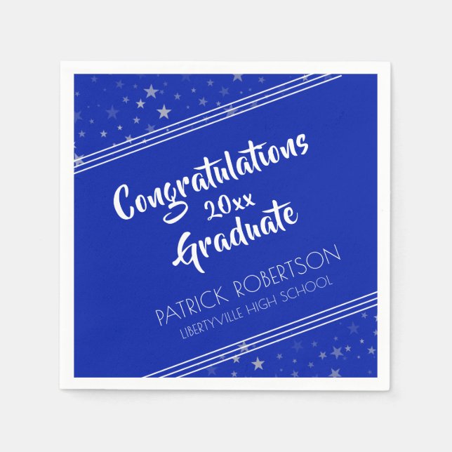 Brush Script | Editable Royal Blue | Graduation Napkins (Front)