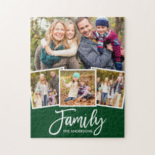 Brush Script Family 4 Photo Green or Pick Color Jigsaw Puzzle