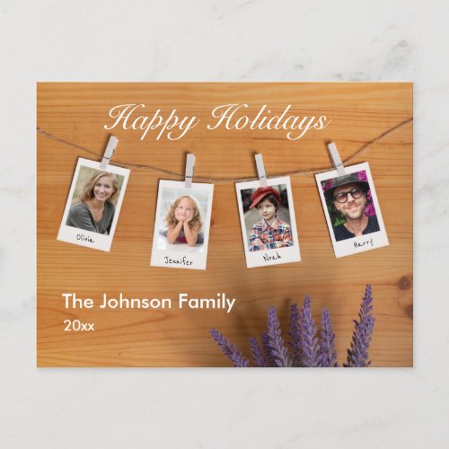 Brush Script Family 4 Photo Happy Holidays Holiday Postcard