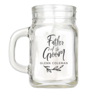 Brush Script Father of the Groom Name Twig Mason Jar