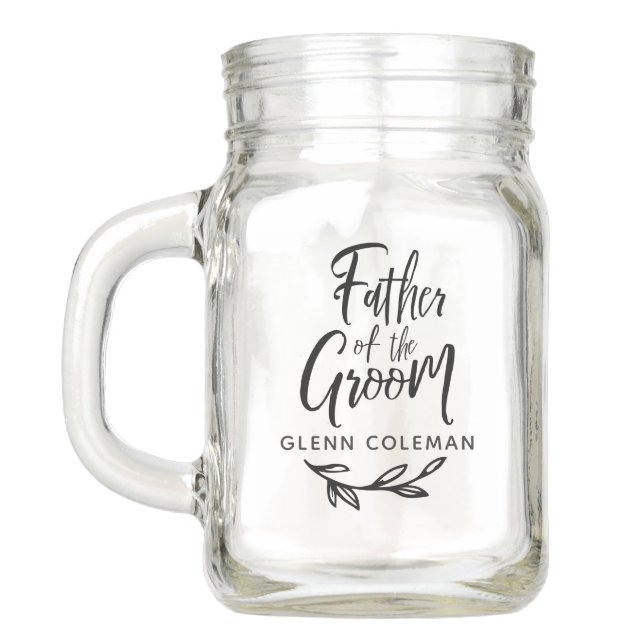 Brush Script Father of the Groom Name Twig Mason Jar (Back)