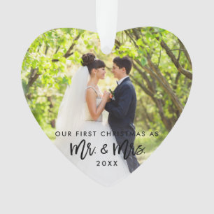 Brush Script First Christmas Mr. & Mrs. Photo Ornament