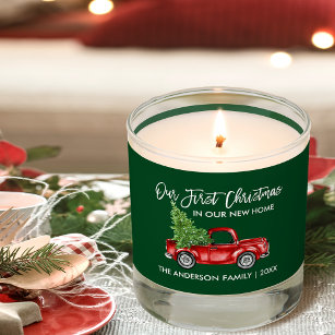 Brush Script First Christmas New Home Truck Green Scented Candle