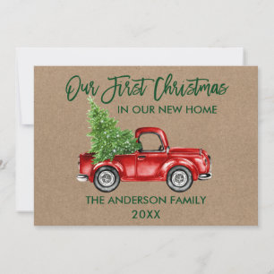 Brush Script First Christmas New Home Truck Kraft Holiday Card