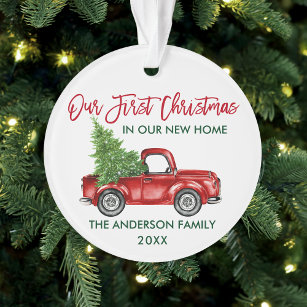 Brush Script First Christmas New Home Truck Ornament