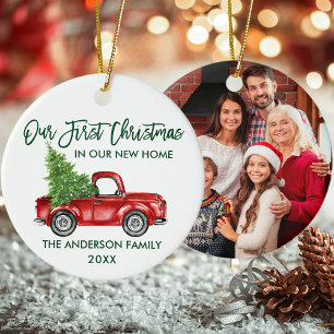 Brush Script First Christmas New Home Truck PHOTO Ceramic Ornament