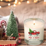 Brush Script First Christmas Vintage Red Truck  Scented Candle<br><div class="desc">Modern Brush Script Our First Christmas as Mr. and Mrs. - Watercolor Vintage Red Truck Candle</div>