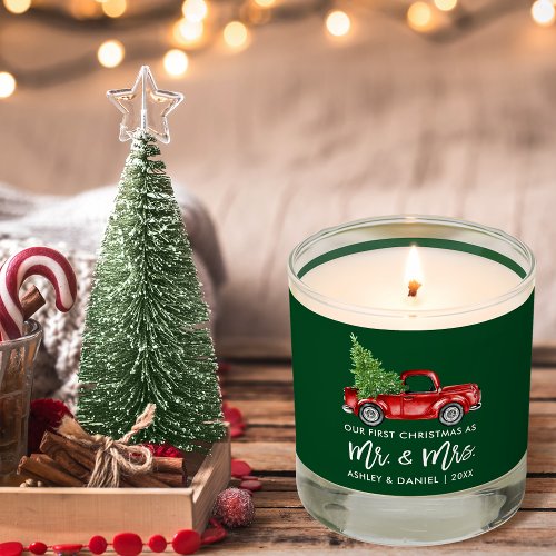 Brush Script First Christmas Vintage Truck Green Scented Candle