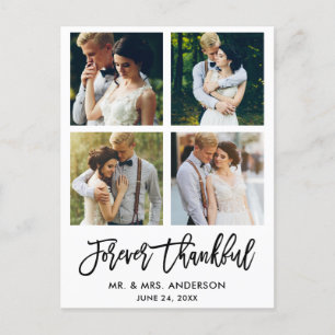 Brush Script Forever Thankful Wedding 4 Photo Postcard