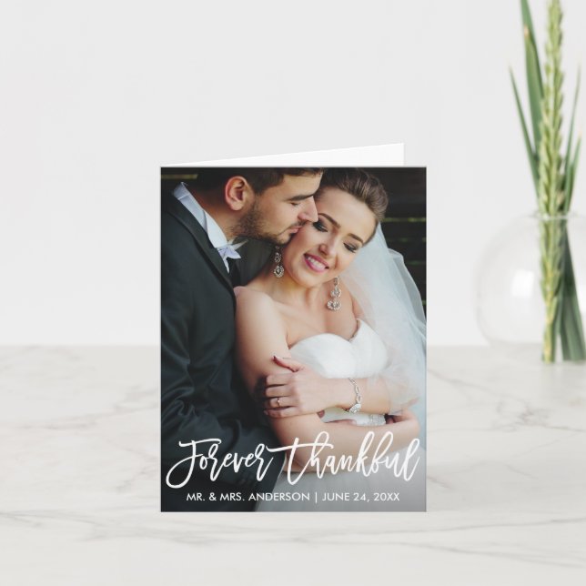 Brush Script Forever Thankful Wedding Modern Note Letterpress Thank You Card (Front)