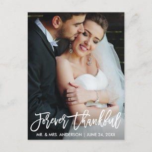 Brush Script Forever Thankful Wedding Photo Modern Postcard