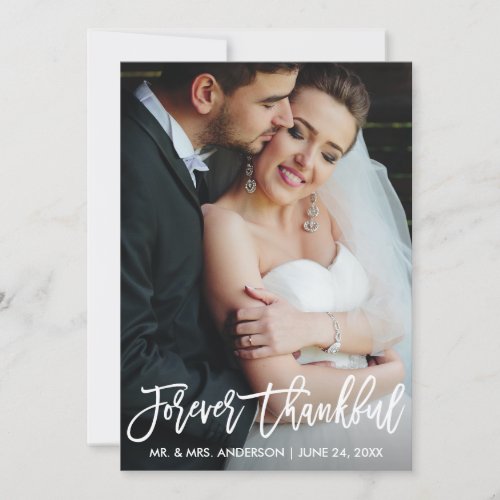 Brush Script Forever Thankful Wedding Photo Modern Thank You Card