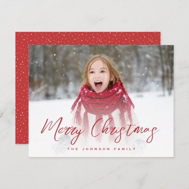 Brush Script Full Photo Christmas Holiday Card (Front/Back)