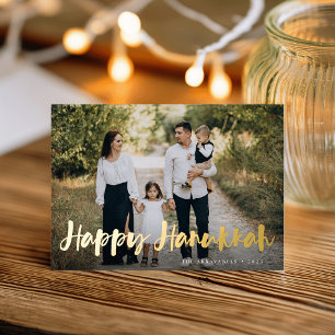 Brush Script Full Photo Hanukkah Foil Holiday Card