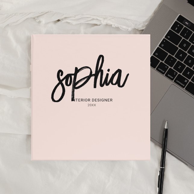 Brush Script Girly Blush Pink 3 Ring Binder (Creator Uploaded)