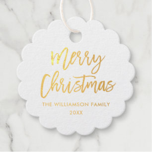 Brush Script Gold Foil Merry Christmas Favor Tags